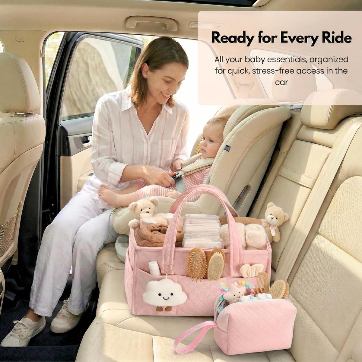 Baby Diaper Caddy Organizer, Baby Basket Shower Gift, Portable Changing Table Basket, Postpartum Caddy & Tote Bag Pouch, Newborn Boy & Girl Nursery Essentials Registry, Car Diaper Organizer