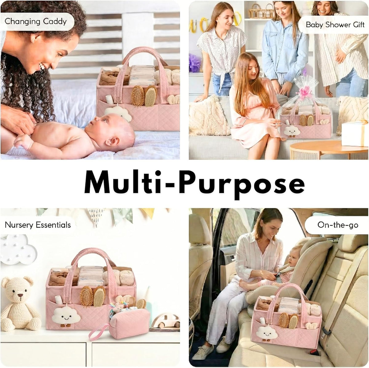 Baby Diaper Caddy Organizer, Baby Basket Shower Gift, Portable Changing Table Basket, Postpartum Caddy & Tote Bag Pouch, Newborn Boy & Girl Nursery Essentials Registry, Car Diaper Organizer