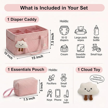 Baby Diaper Caddy Organizer, Baby Basket Shower Gift, Portable Changing Table Basket, Postpartum Caddy & Tote Bag Pouch, Newborn Boy & Girl Nursery Essentials Registry, Car Diaper Organizer