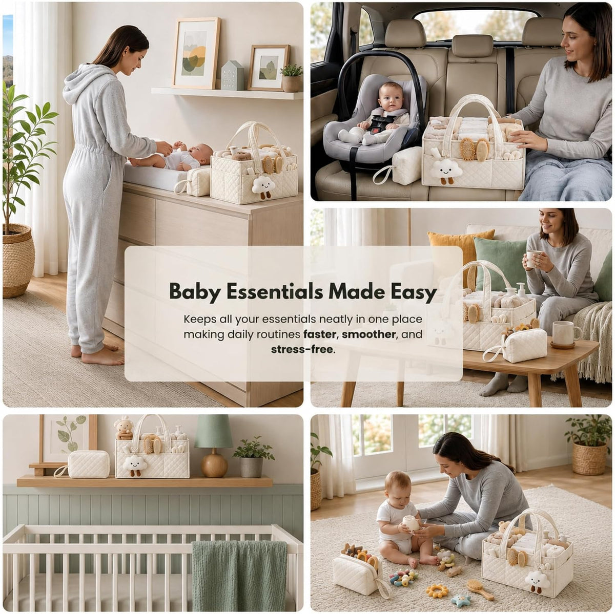 Baby Diaper Caddy Organizer, Baby Basket Shower Gift, Portable Changing Table Basket, Postpartum Caddy & Tote Bag Pouch, Newborn Boy & Girl Nursery Essentials Registry, Car Diaper Organizer