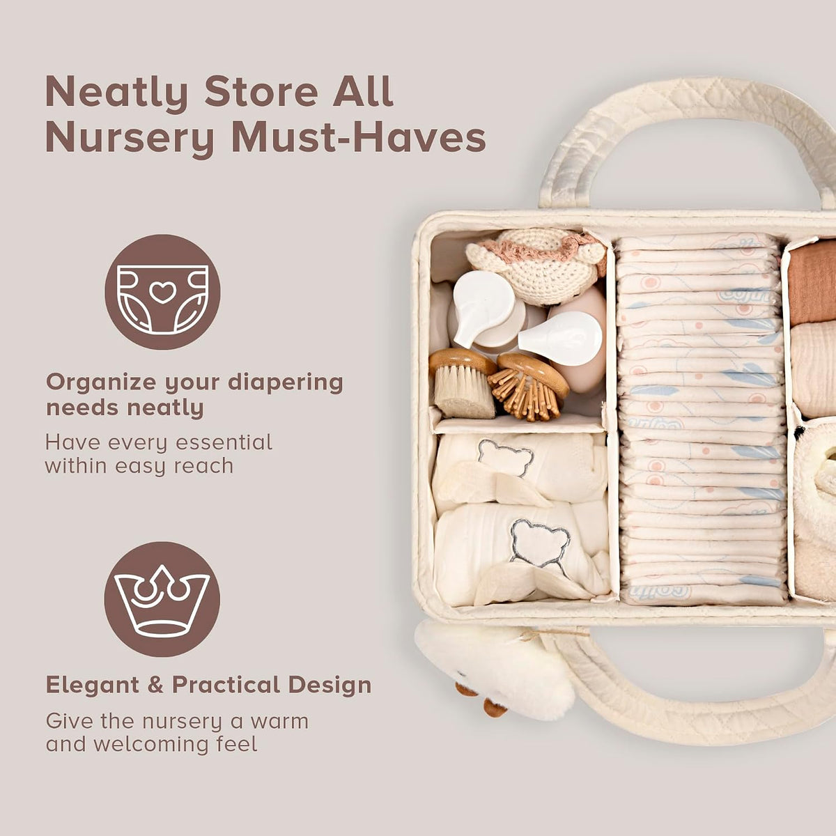 Baby Diaper Caddy Organizer, Baby Basket Shower Gift, Portable Changing Table Basket, Postpartum Caddy & Tote Bag Pouch, Newborn Boy & Girl Nursery Essentials Registry, Car Diaper Organizer