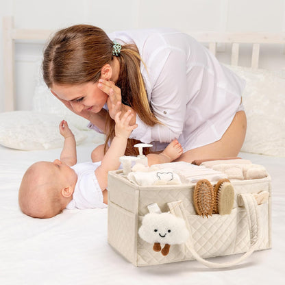 Baby Diaper Caddy Organizer, Baby Basket Shower Gift, Portable Changing Table Basket, Postpartum Caddy & Tote Bag Pouch, Newborn Boy & Girl Nursery Essentials Registry, Car Diaper Organizer