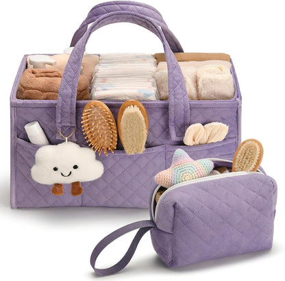 Baby Diaper Caddy Organizer, Baby Basket Shower Gift, Portable Changing Table Basket, Postpartum Caddy & Tote Bag Pouch, Newborn Boy & Girl Nursery Essentials Registry, Car Diaper Organizer