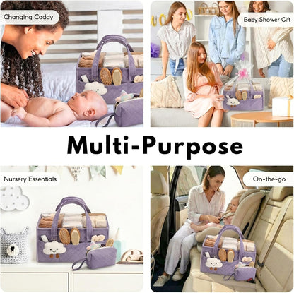 Baby Diaper Caddy Organizer, Baby Basket Shower Gift, Portable Changing Table Basket, Postpartum Caddy & Tote Bag Pouch, Newborn Boy & Girl Nursery Essentials Registry, Car Diaper Organizer