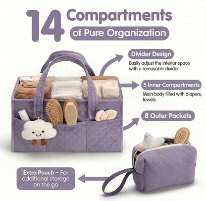 Baby Diaper Caddy Organizer, Baby Basket Shower Gift, Portable Changing Table Basket, Postpartum Caddy & Tote Bag Pouch, Newborn Boy & Girl Nursery Essentials Registry, Car Diaper Organizer