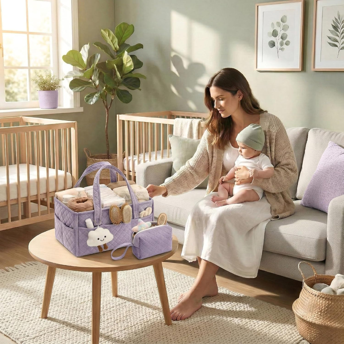Baby Diaper Caddy Organizer, Baby Basket Shower Gift, Portable Changing Table Basket, Postpartum Caddy & Tote Bag Pouch, Newborn Boy & Girl Nursery Essentials Registry, Car Diaper Organizer