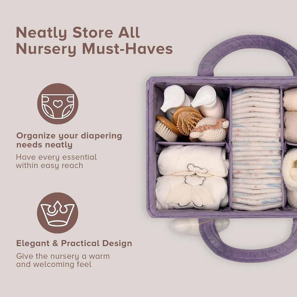 Baby Diaper Caddy Organizer, Baby Basket Shower Gift, Portable Changing Table Basket, Postpartum Caddy & Tote Bag Pouch, Newborn Boy & Girl Nursery Essentials Registry, Car Diaper Organizer