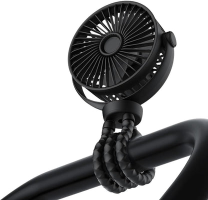 Portable Stroller Fan, 4000mAh Rechargeable Clip on Fan with Flexible Tripod, 3 Speeds Cooling, LED Display, Detachable Grille, Quiet Operation, for Car Seat, Crib & Treadmill Bunk Bed