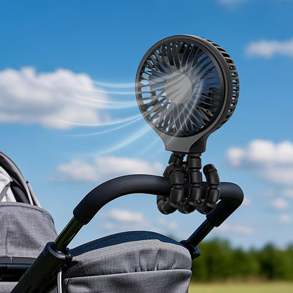 Portable Stroller Fan, 4000mAh Rechargeable Clip on Fan with Flexible Tripod, 3 Speeds Cooling, LED Display, Detachable Grille, Quiet Operation, for Car Seat, Crib & Treadmill Bunk Bed