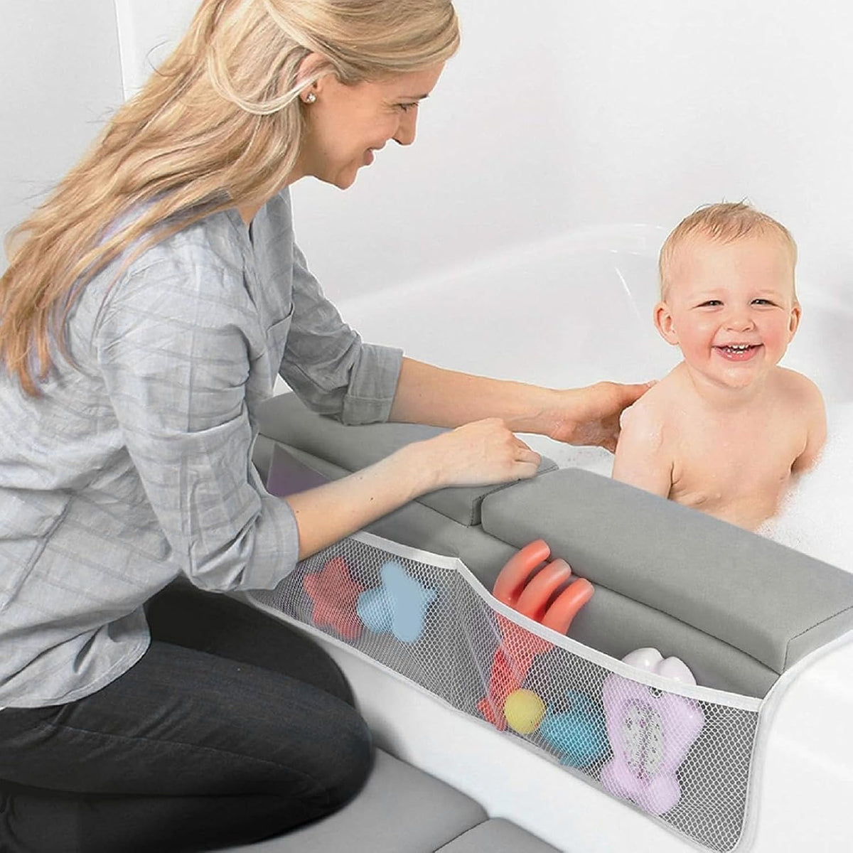 Bath Kneeler and Elbow Rest Pad Set, Non Slip Quickly Drying Thick Baby Bath Kneeler Pads with Large Pocket for Baby and Toddler Bathing
