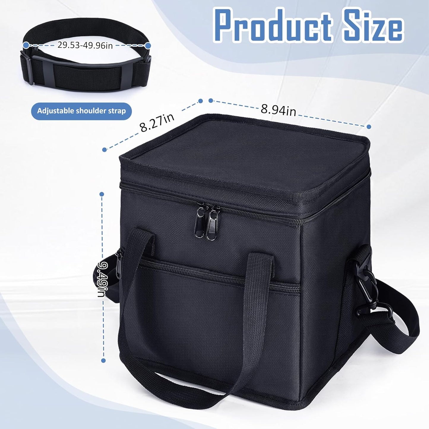 Drink Carrier with Handle for Car, 8.94"L x 8.27"W x 9.49"H, Black | Great for Car/Camping/Commuter Lunches, Customizable Anti-Tip Bottle Caddy, with Two Side Pockets