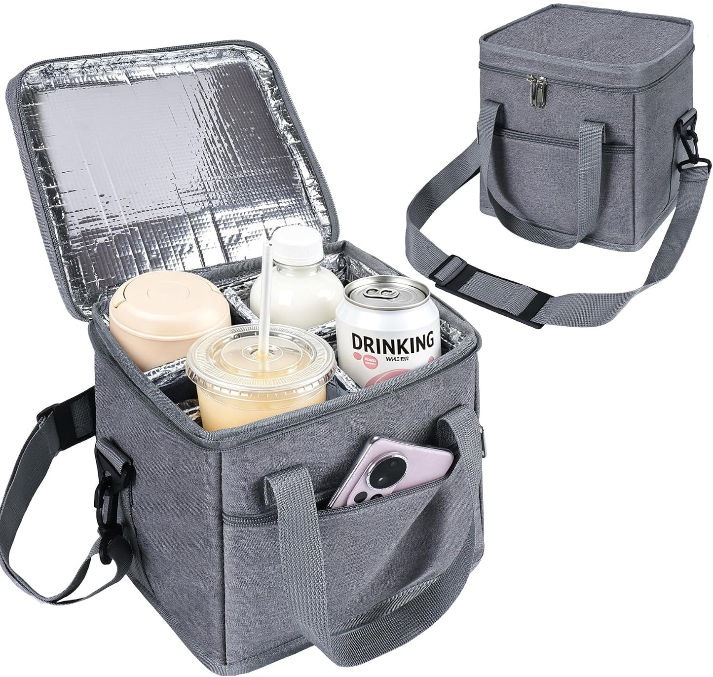 Drink Carrier with Handle for Car, 8.94"L x 8.27"W x 9.49"H, Black | Great for Car/Camping/Commuter Lunches, Customizable Anti-Tip Bottle Caddy, with Two Side Pockets