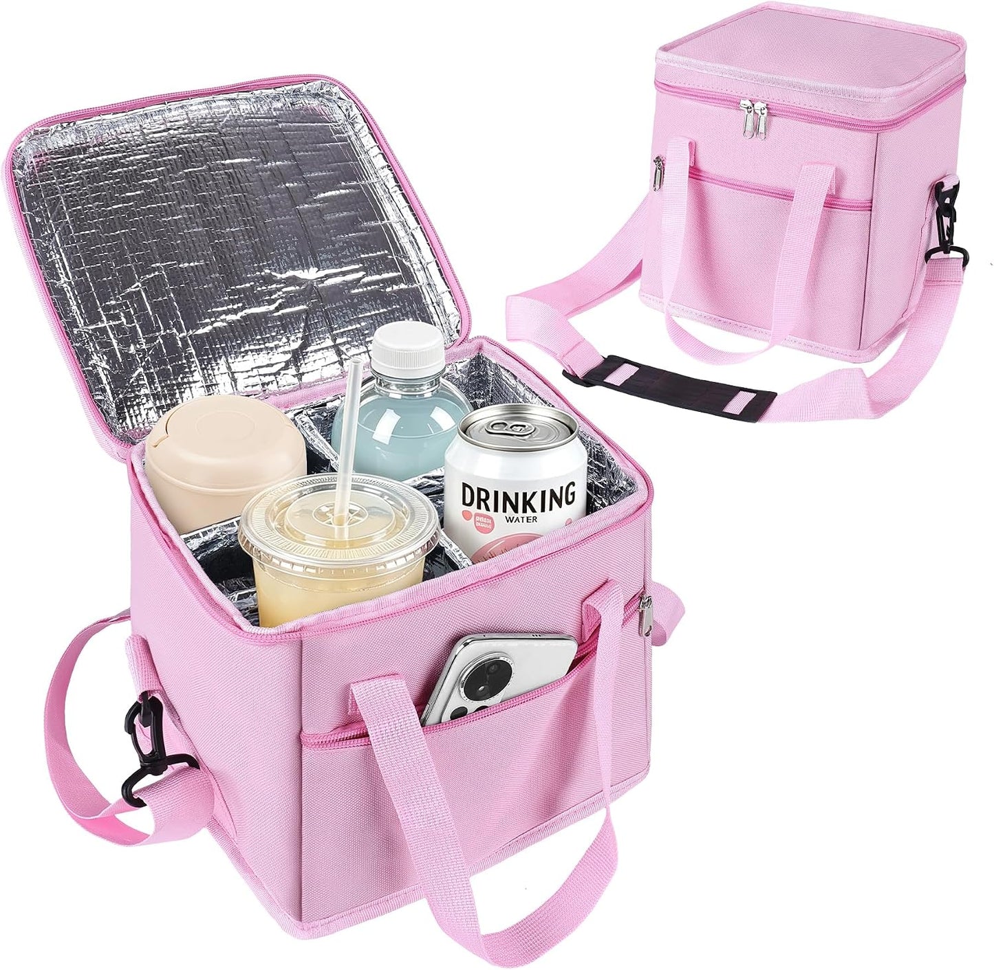 Drink Carrier with Handle for Car, 8.94"L x 8.27"W x 9.49"H, Black | Great for Car/Camping/Commuter Lunches, Customizable Anti-Tip Bottle Caddy, with Two Side Pockets