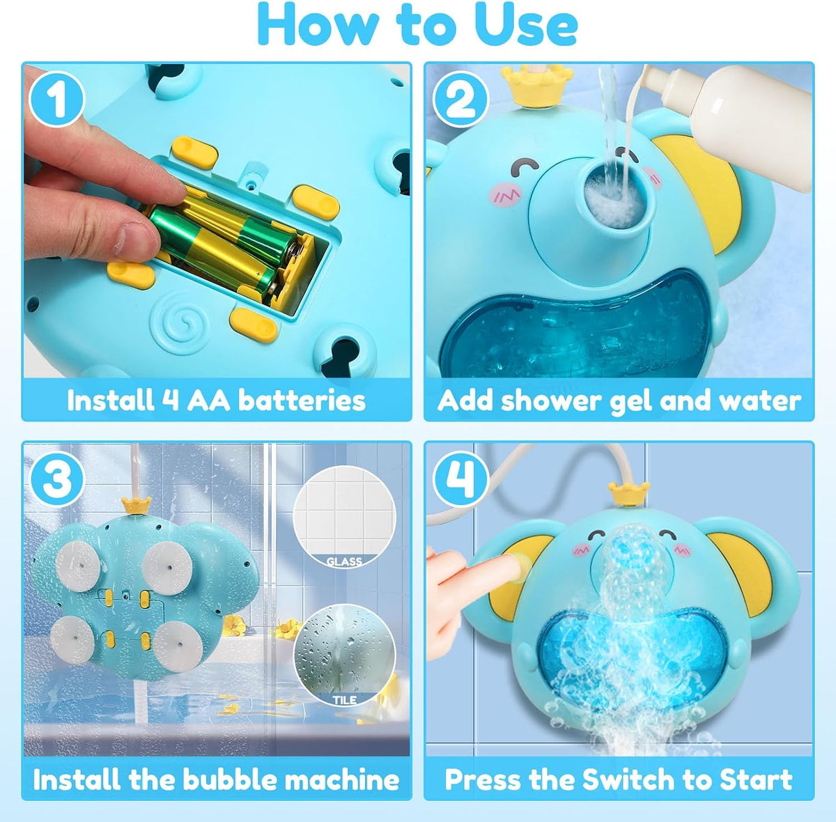 Bath Toys Light Up Elephant Baby Bubble Bath Toys 2 in 1Bath Bubble Machine with Baby Bath Shower Head for Kids Ages 1-3 4-8 Bath Bubble Maker with Colourful Light