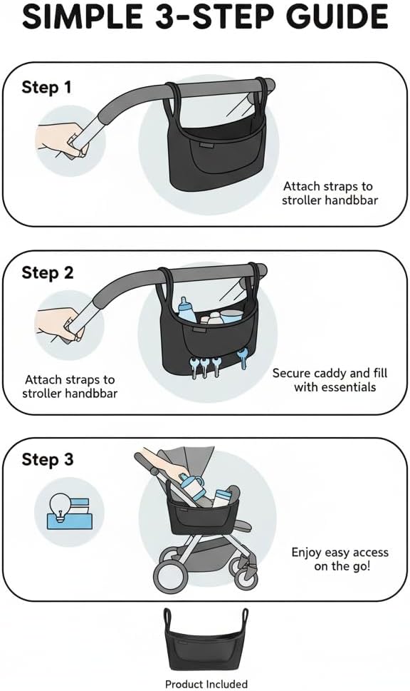Universal Stroller Organizer Bag – Premium Cup Holder, Phone Pocket & Large Storage – Multi-Purpose Handlebar Caddy for Strollers, Walkers, Rollators, Scooters & Daily Commuting