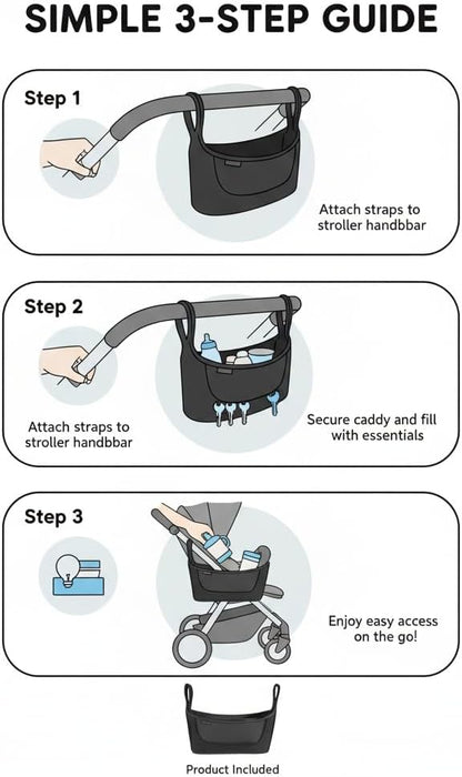 Universal Stroller Organizer Bag – Premium Cup Holder, Phone Pocket & Large Storage – Multi-Purpose Handlebar Caddy for Strollers, Walkers, Rollators, Scooters & Daily Commuting