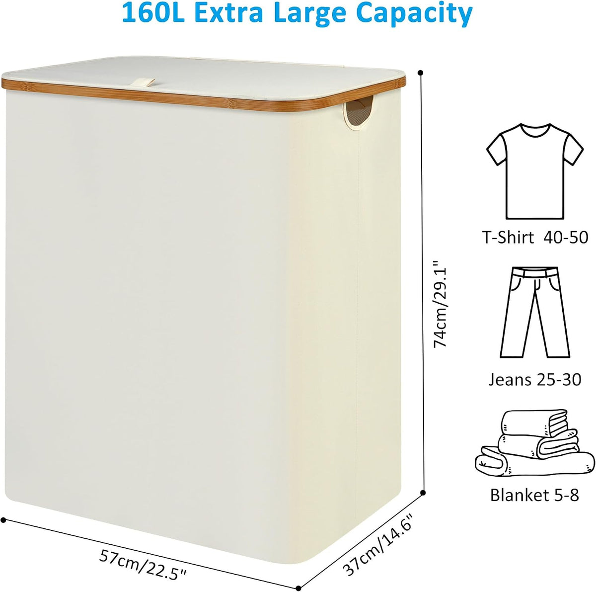 Slim Laundry Basket with Lid, Narrow Laundry Hamper with Removable Bag, Skinny Dirty Clothes Basket with Bamboo Handles for Bathroom, Bedroom & Laundry Room, 90L Beige