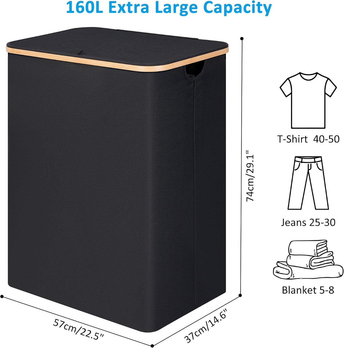 Slim Laundry Basket with Lid, Narrow Laundry Hamper with Removable Bag, Skinny Dirty Clothes Basket with Bamboo Handles for Bathroom, Bedroom & Laundry Room, 90L Beige