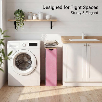 Slim Laundry Basket with Lid, Narrow Laundry Hamper with Removable Bag, Skinny Dirty Clothes Basket with Bamboo Handles for Bathroom, Bedroom & Laundry Room, 90L Beige