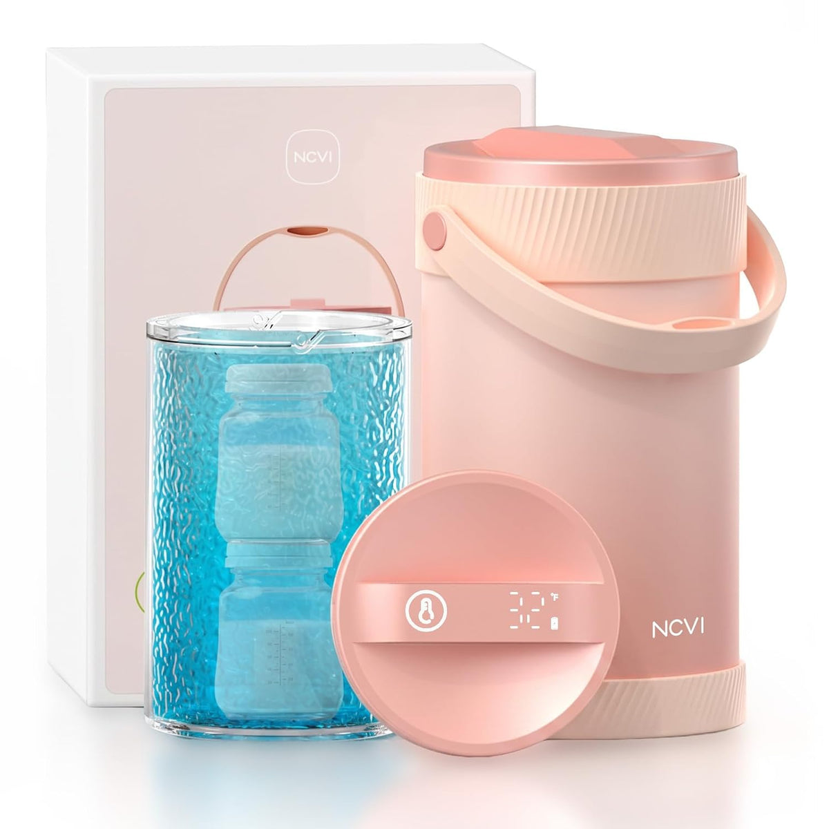 Portable Breast Milk Cooler Bottle, 20oz Temperature Display, Pink