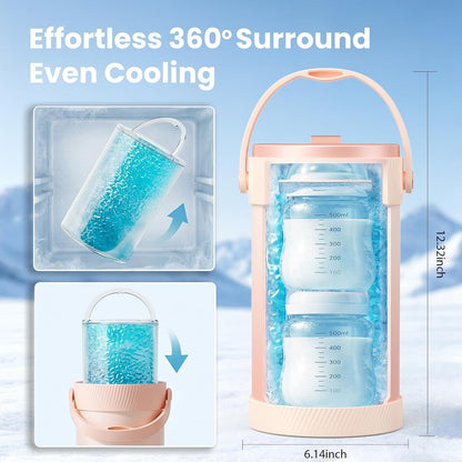 Portable Breast Milk Cooler Bottle, 20oz Temperature Display, Pink