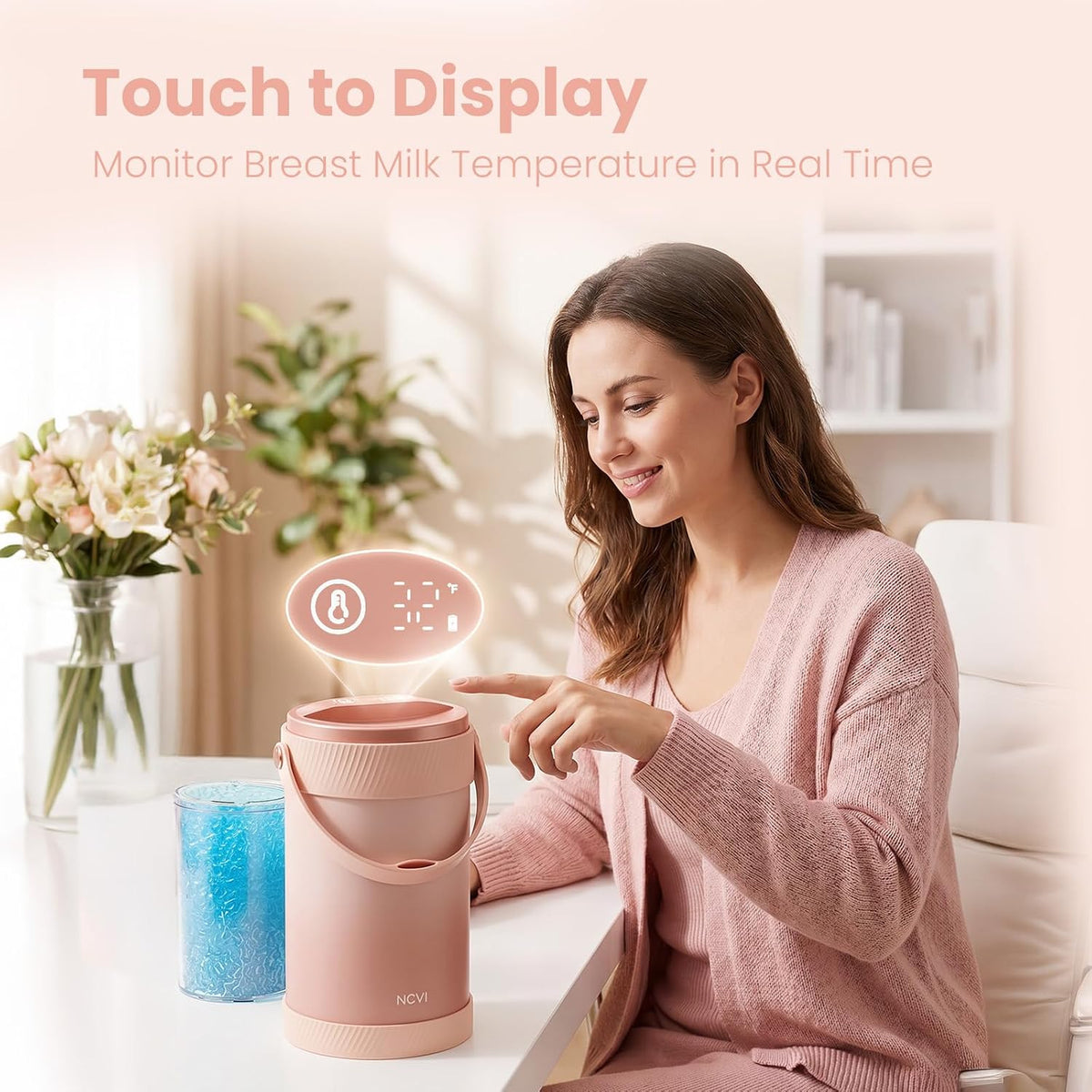 Portable Breast Milk Cooler Bottle, 20oz Temperature Display, Pink