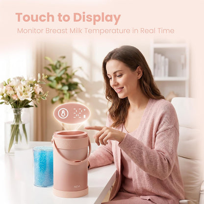 Portable Breast Milk Cooler Bottle, 20oz Temperature Display, Pink