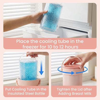 Portable Breast Milk Cooler Bottle, 20oz Temperature Display, Pink