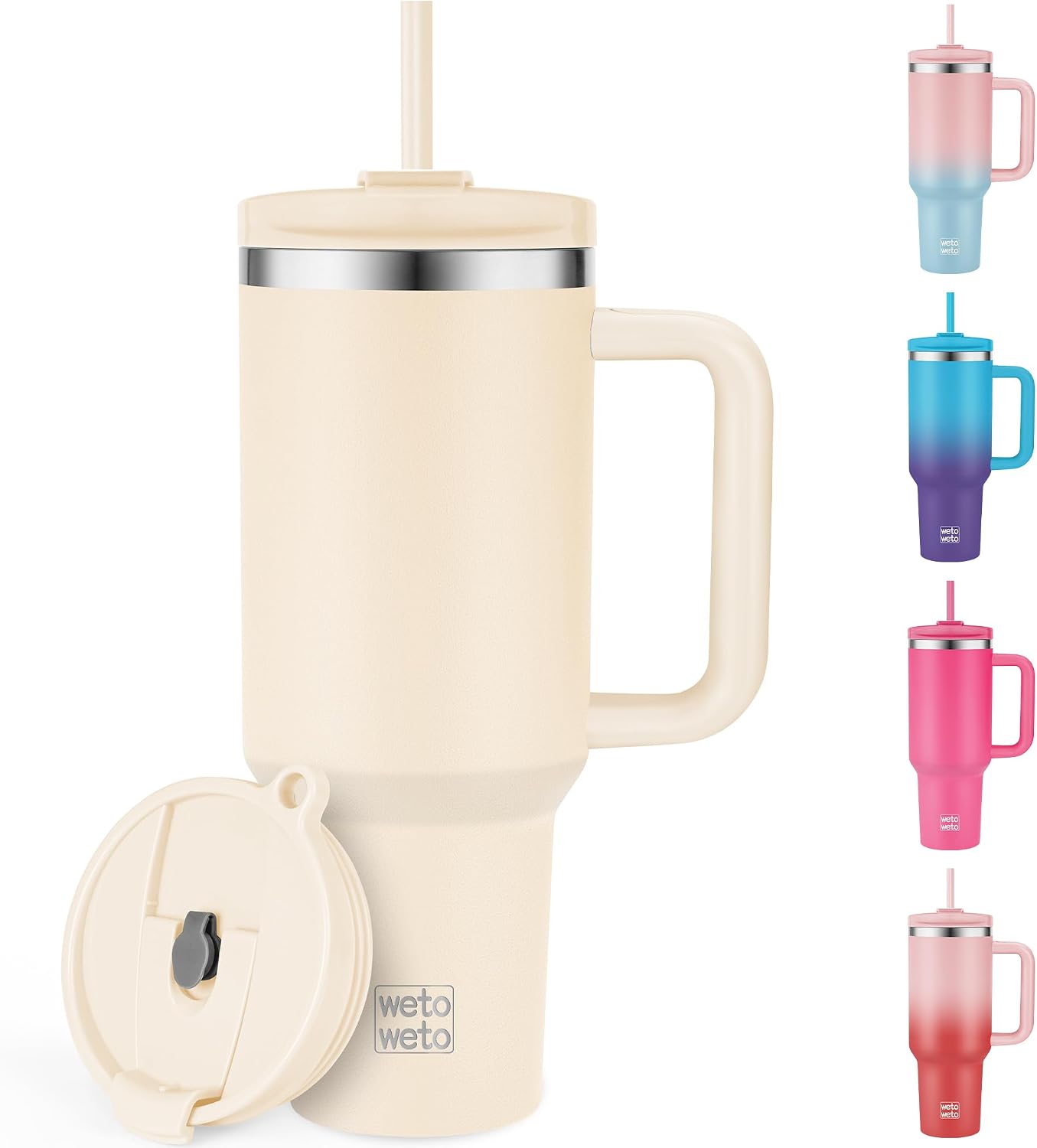 40oz Tumbler with Handle | Insulated Stainless Steel Travel Mug | 34Hrs Cold & 10Hrs Hot Retention | 100% Leakproof Lid & Straw | Dishwasher Safe + Car Cup Holder Fit (Light Dark Blue Gradient)