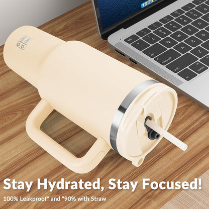40oz Tumbler with Handle | Insulated Stainless Steel Travel Mug | 34Hrs Cold & 10Hrs Hot Retention | 100% Leakproof Lid & Straw | Dishwasher Safe + Car Cup Holder Fit (Light Dark Blue Gradient)
