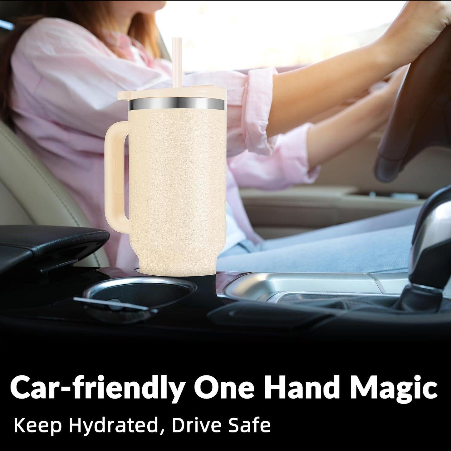 40oz Tumbler with Handle | Insulated Stainless Steel Travel Mug | 34Hrs Cold & 10Hrs Hot Retention | 100% Leakproof Lid & Straw | Dishwasher Safe + Car Cup Holder Fit (Light Dark Blue Gradient)