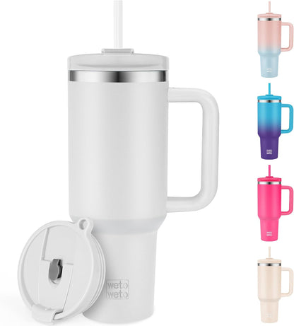 40oz Tumbler with Handle | Insulated Stainless Steel Travel Mug | 34Hrs Cold & 10Hrs Hot Retention | 100% Leakproof Lid & Straw | Dishwasher Safe + Car Cup Holder Fit (Light Dark Blue Gradient)