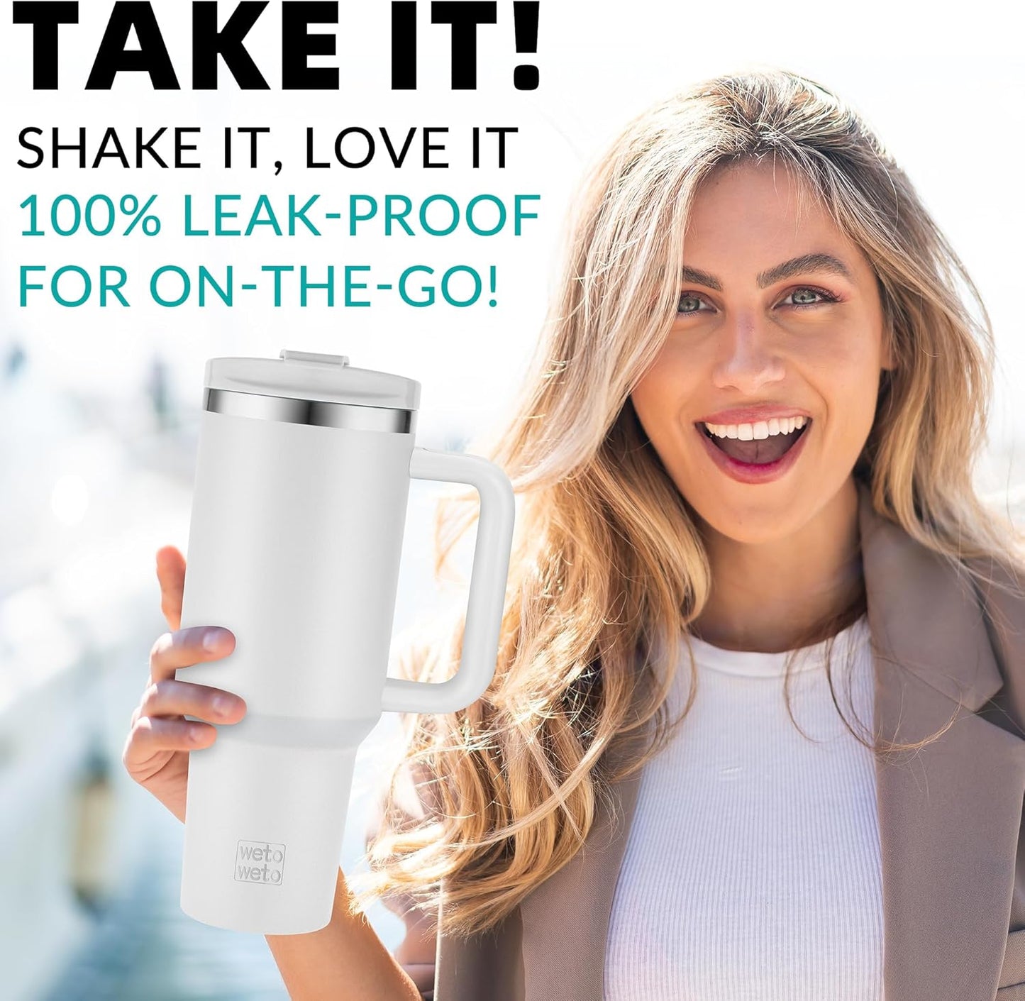 40oz Tumbler with Handle | Insulated Stainless Steel Travel Mug | 34Hrs Cold & 10Hrs Hot Retention | 100% Leakproof Lid & Straw | Dishwasher Safe + Car Cup Holder Fit (Light Dark Blue Gradient)