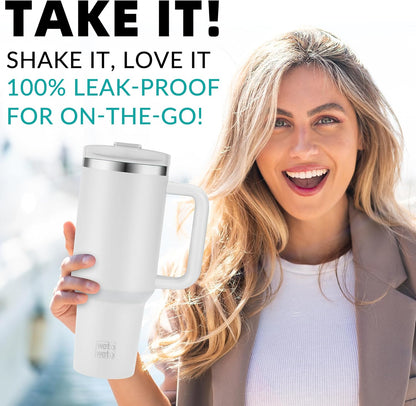 40oz Tumbler with Handle | Insulated Stainless Steel Travel Mug | 34Hrs Cold & 10Hrs Hot Retention | 100% Leakproof Lid & Straw | Dishwasher Safe + Car Cup Holder Fit (Light Dark Blue Gradient)