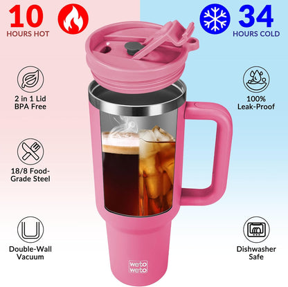 40oz Tumbler with Handle | Insulated Stainless Steel Travel Mug | 34Hrs Cold & 10Hrs Hot Retention | 100% Leakproof Lid & Straw | Dishwasher Safe + Car Cup Holder Fit (Light Dark Blue Gradient)