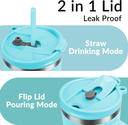 40oz Tumbler with Handle | Insulated Stainless Steel Travel Mug | 34Hrs Cold & 10Hrs Hot Retention | 100% Leakproof Lid & Straw | Dishwasher Safe + Car Cup Holder Fit (Light Dark Blue Gradient)