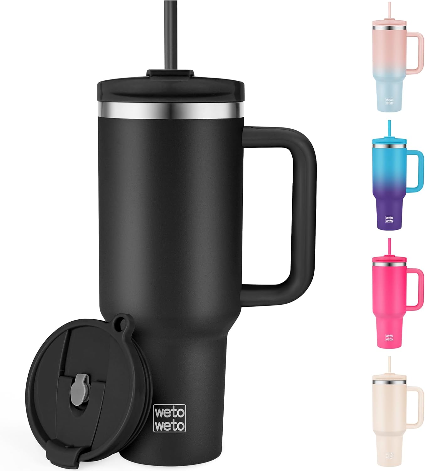 40oz Tumbler with Handle | Insulated Stainless Steel Travel Mug | 34Hrs Cold & 10Hrs Hot Retention | 100% Leakproof Lid & Straw | Dishwasher Safe + Car Cup Holder Fit (Light Dark Blue Gradient)