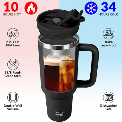 40oz Tumbler with Handle | Insulated Stainless Steel Travel Mug | 34Hrs Cold & 10Hrs Hot Retention | 100% Leakproof Lid & Straw | Dishwasher Safe + Car Cup Holder Fit (Light Dark Blue Gradient)