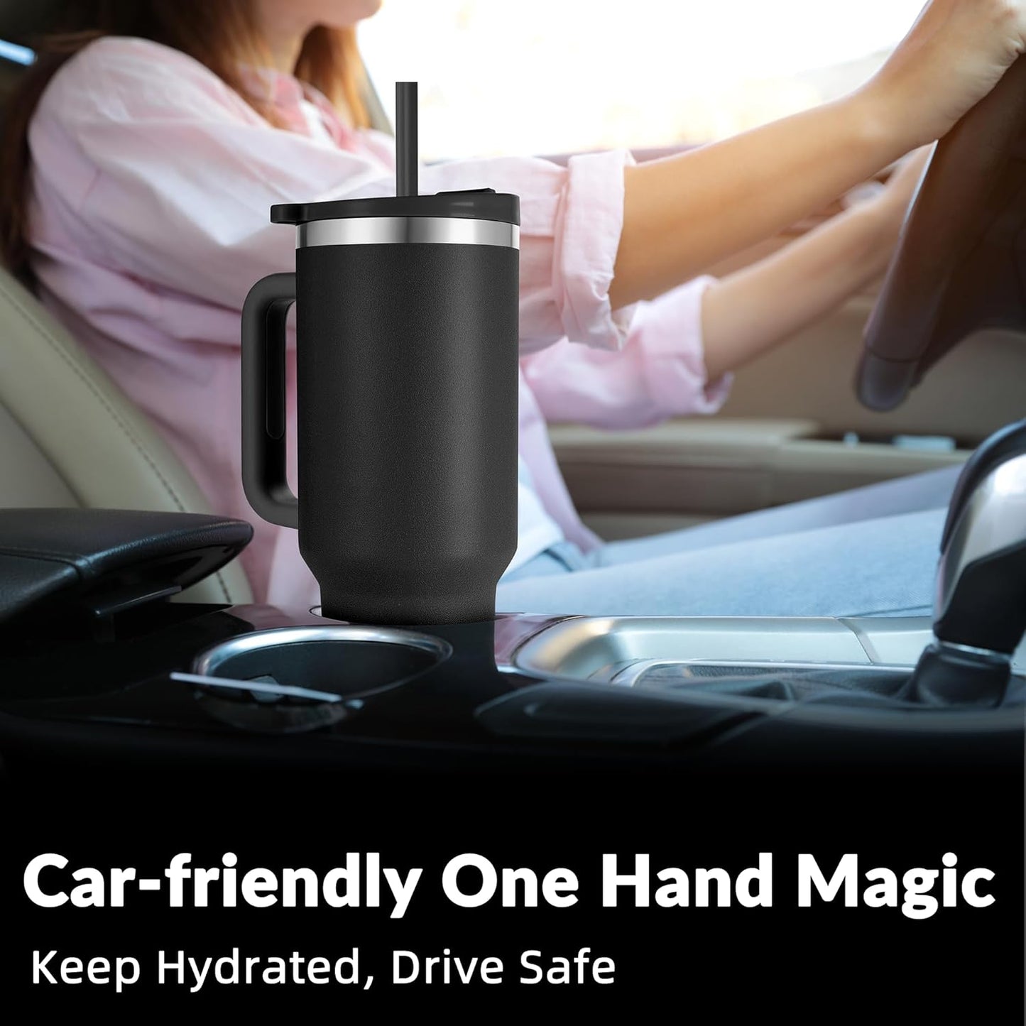 40oz Tumbler with Handle | Insulated Stainless Steel Travel Mug | 34Hrs Cold & 10Hrs Hot Retention | 100% Leakproof Lid & Straw | Dishwasher Safe + Car Cup Holder Fit (Light Dark Blue Gradient)