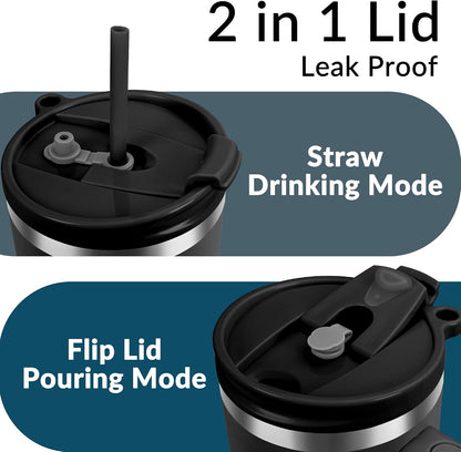 40oz Tumbler with Handle | Insulated Stainless Steel Travel Mug | 34Hrs Cold & 10Hrs Hot Retention | 100% Leakproof Lid & Straw | Dishwasher Safe + Car Cup Holder Fit (Light Dark Blue Gradient)