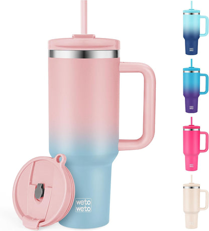40oz Tumbler with Handle | Insulated Stainless Steel Travel Mug | 34Hrs Cold & 10Hrs Hot Retention | 100% Leakproof Lid & Straw | Dishwasher Safe + Car Cup Holder Fit (Light Dark Blue Gradient)