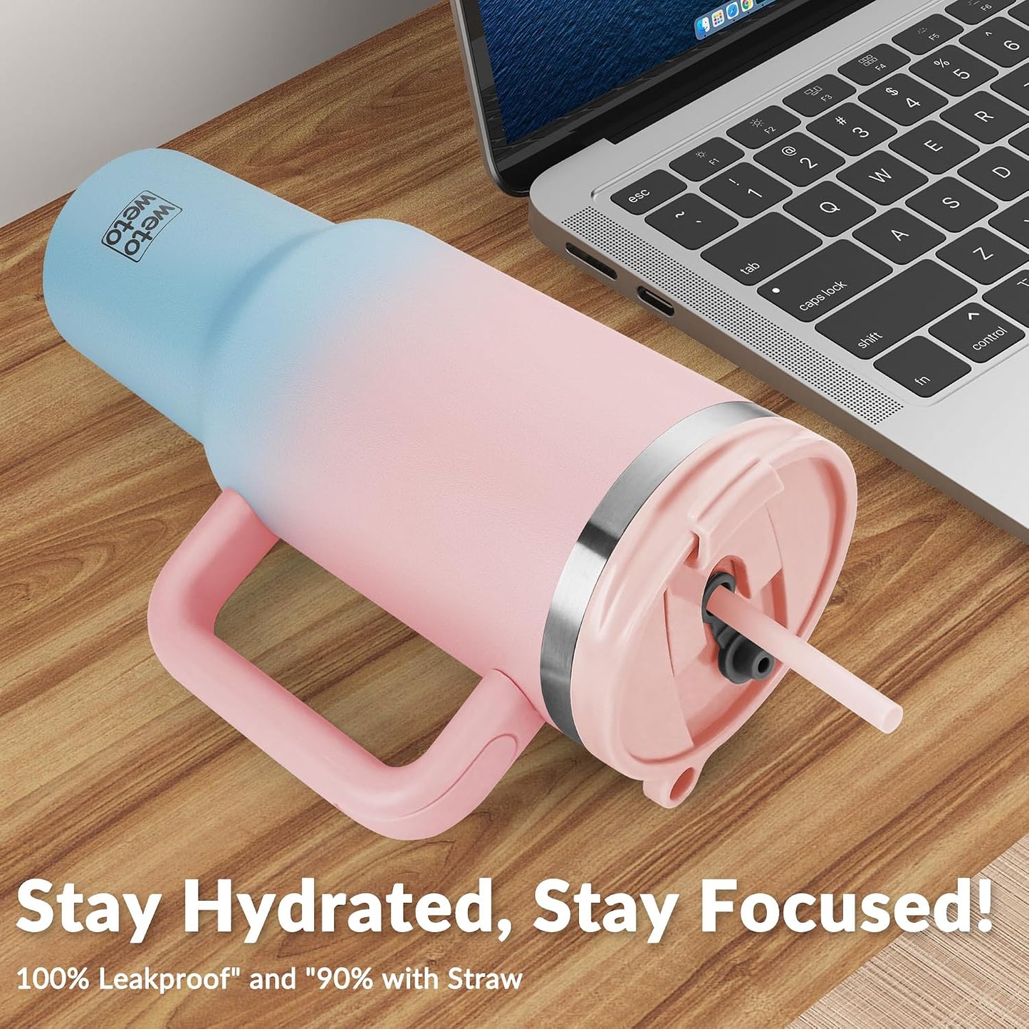 40oz Tumbler with Handle | Insulated Stainless Steel Travel Mug | 34Hrs Cold & 10Hrs Hot Retention | 100% Leakproof Lid & Straw | Dishwasher Safe + Car Cup Holder Fit (Light Dark Blue Gradient)