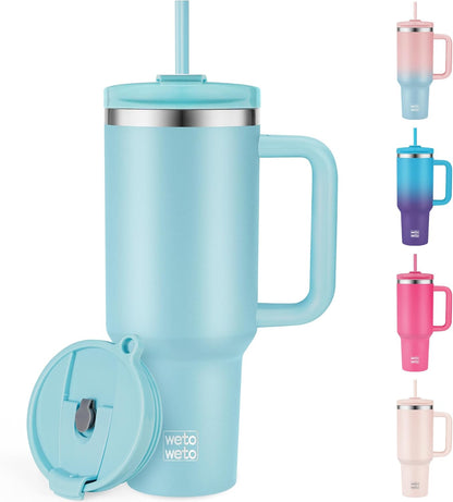 40oz Tumbler with Handle | Insulated Stainless Steel Travel Mug | 34Hrs Cold & 10Hrs Hot Retention | 100% Leakproof Lid & Straw | Dishwasher Safe + Car Cup Holder Fit (Light Dark Blue Gradient)