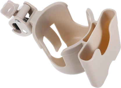 Stroller Cup Holder and Phone Holder for Babies, Milk Bottle Organizer with Beige Abs Plastic, Universal Attachment for Strollers, Bikes, and Wheelchairs