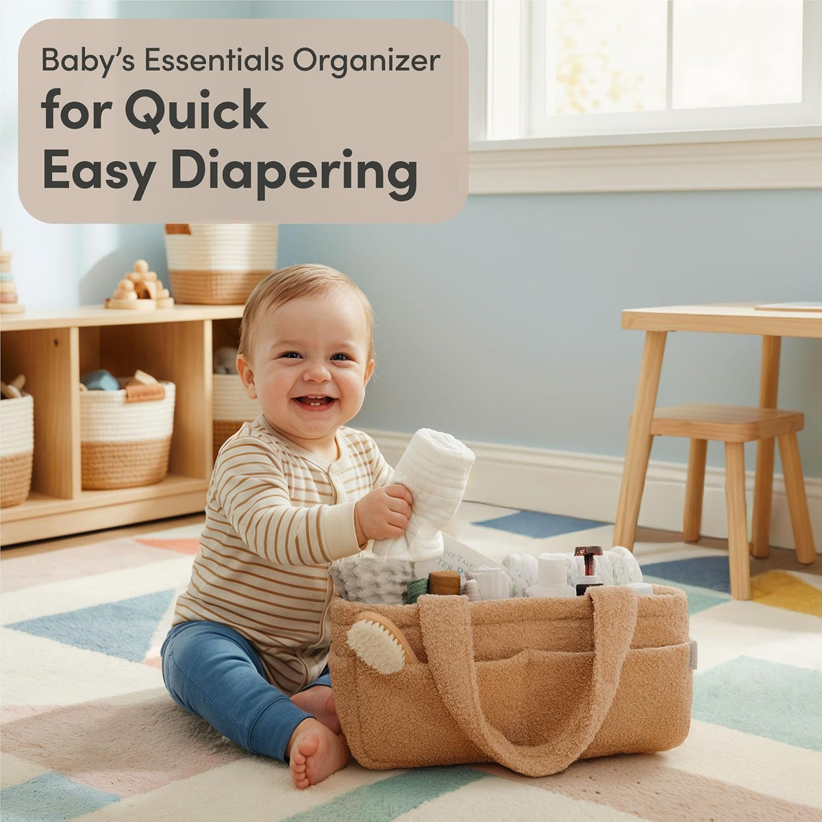 Baby Diaper Caddy Organizer, Nursery Fleece Basket