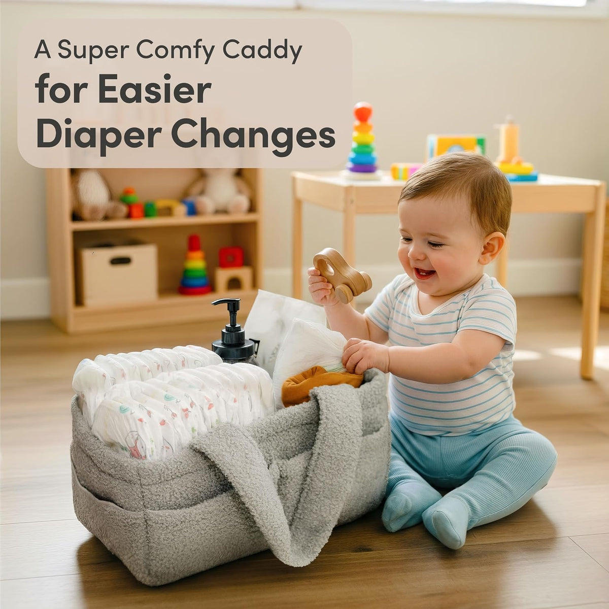 Baby Diaper Caddy Organizer, Nursery Fleece Basket