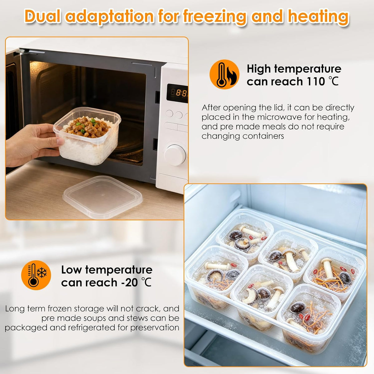 Reusable Food Storage Container Freezer, Microwave Safe Leakproof Sealed Meal Prep Box Transparent Stackable Organizer For Soup Fruit Vegetable Baby Food