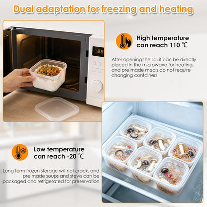 Reusable Food Storage Container Freezer, Microwave Safe Leakproof Sealed Meal Prep Box Transparent Stackable Organizer For Soup Fruit Vegetable Baby Food