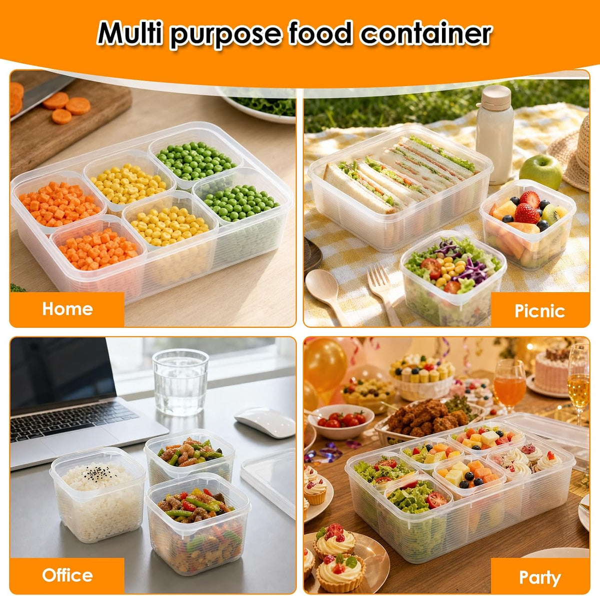 Reusable Food Storage Container Freezer, Microwave Safe Leakproof Sealed Meal Prep Box Transparent Stackable Organizer For Soup Fruit Vegetable Baby Food