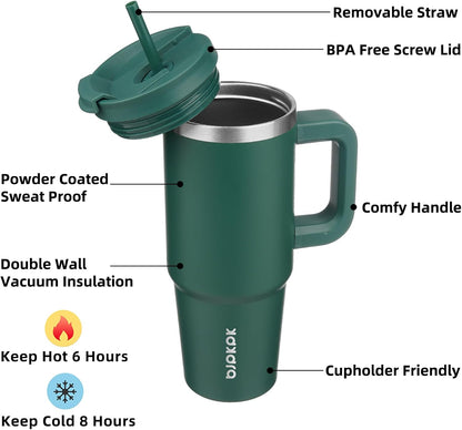 30 oz Insulated Tumbler with Handle & Straw, Stainless Steel | Double Wall Vacuum Insulation, Leak Proof, BPA Free, Dishwasher Safe, Cupholder Friendly, Travel & Outdoor, Bubble Gum